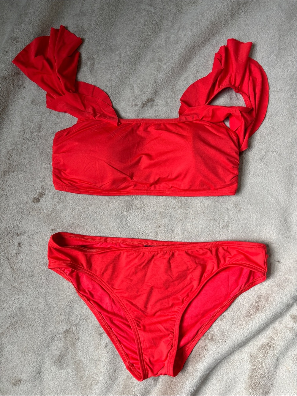 Vince Camuto Red Ruffle Strap Bandeau Bikini Set